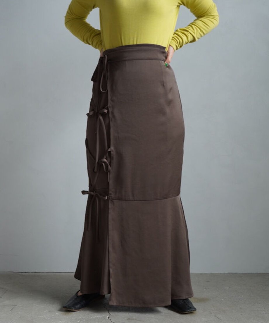 【SAMPLE SALE】Satin Mermaid Wrap Skirt/BROWN(身長162㎝丈)