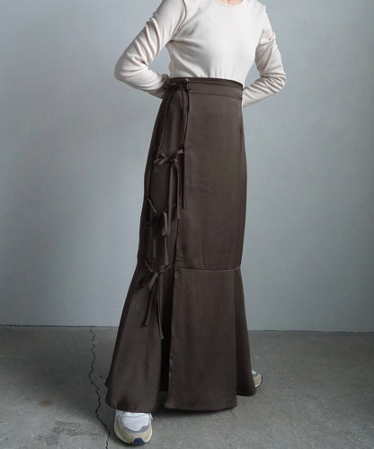 【SAMPLE SALE】Satin Mermaid Wrap Skirt/BROWN(身長162㎝丈)