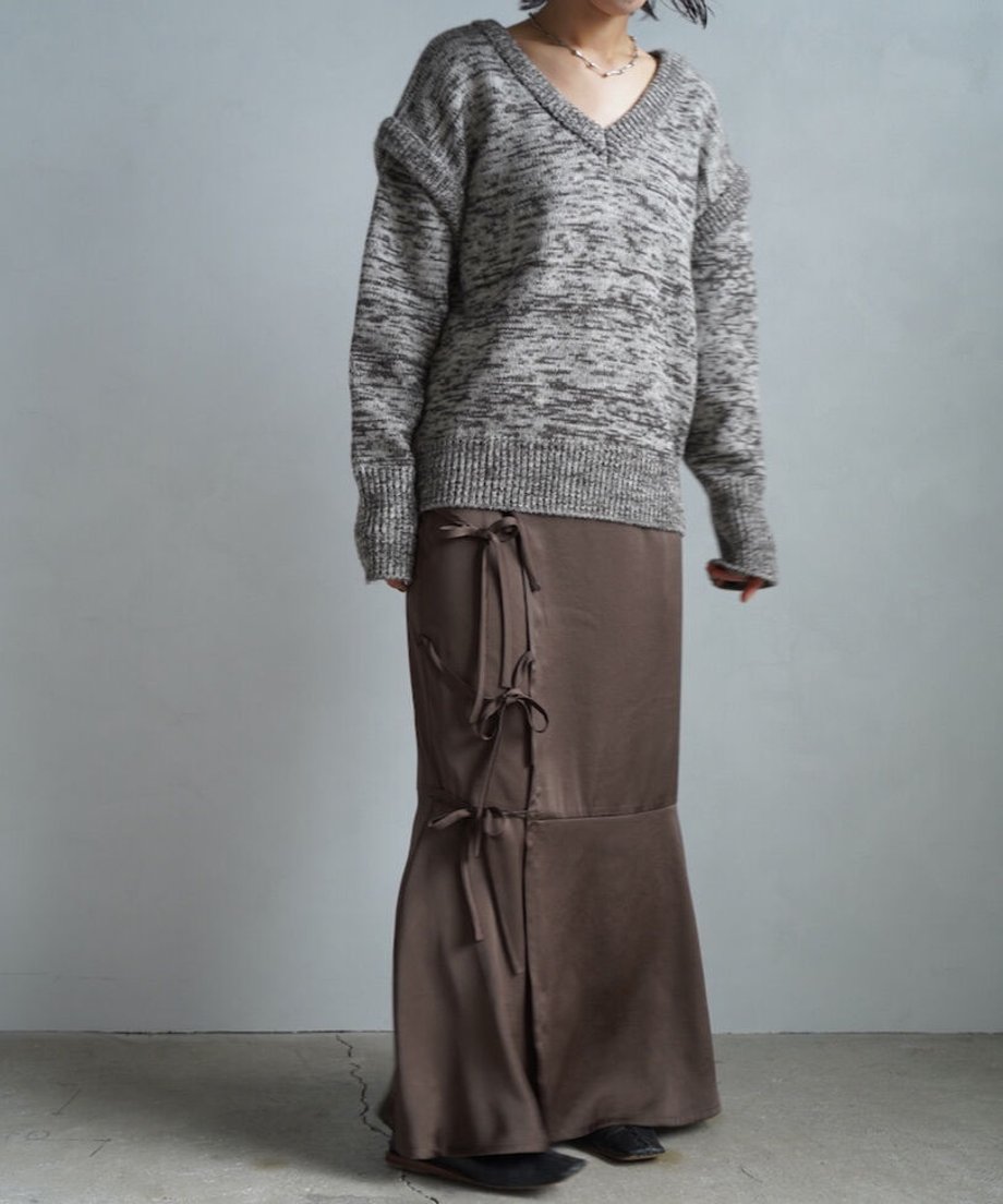 【SAMPLE SALE】Satin Mermaid Wrap Skirt/BROWN(身長162㎝丈)