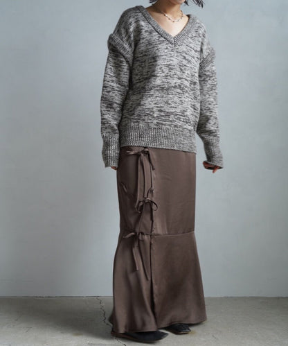 【SAMPLE SALE】Satin Mermaid Wrap Skirt/BROWN(身長162㎝丈)