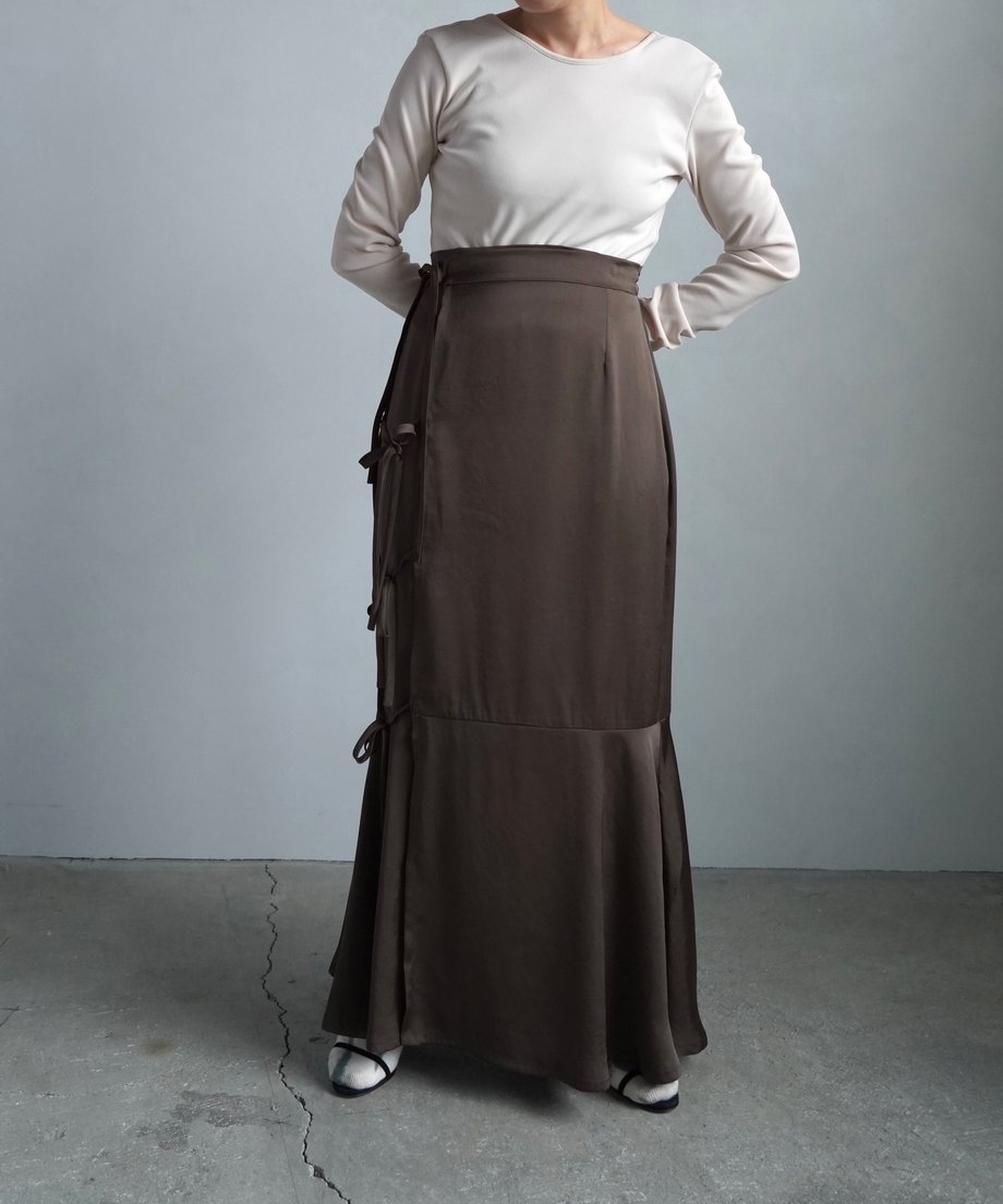 【SAMPLE SALE】Satin Mermaid Wrap Skirt/BROWN(身長162㎝丈)