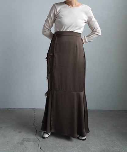 【SAMPLE SALE】Satin Mermaid Wrap Skirt/BROWN(身長162㎝丈)