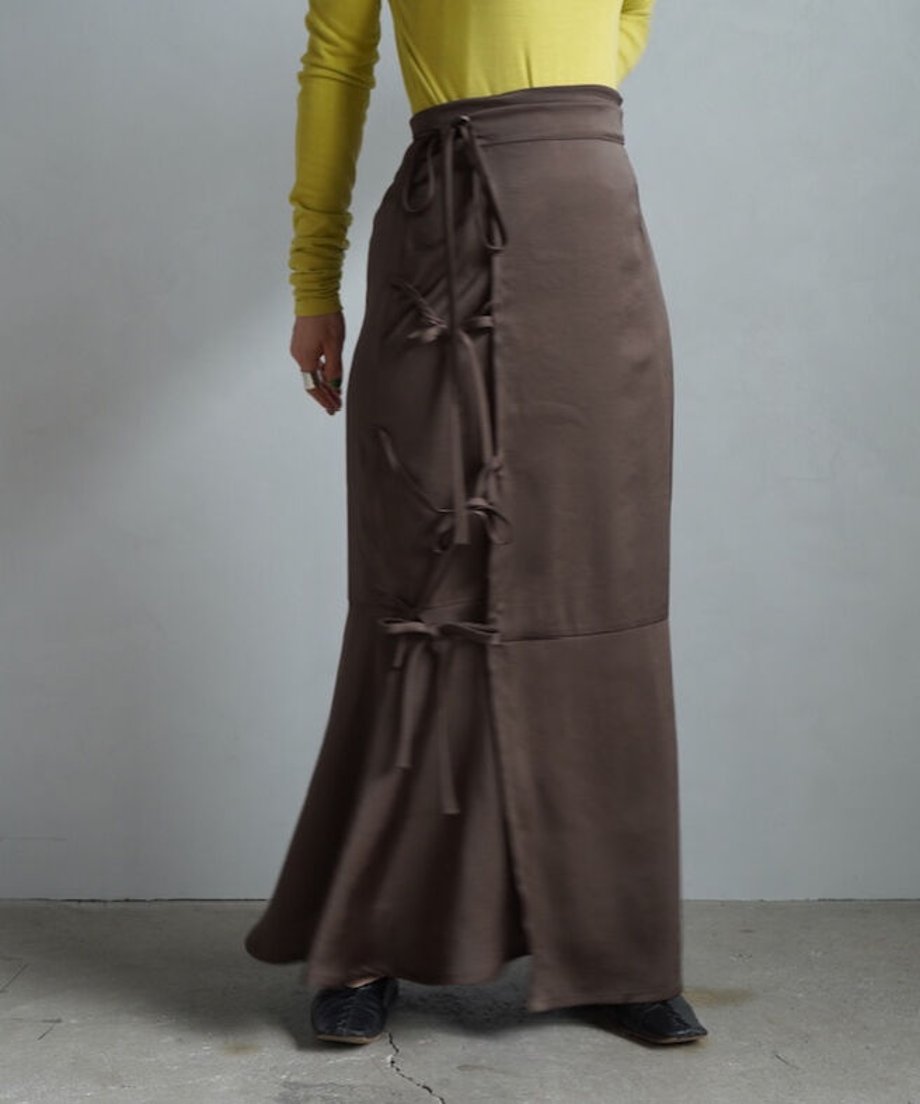 【SAMPLE SALE】Satin Mermaid Wrap Skirt/BROWN(身長162㎝丈)