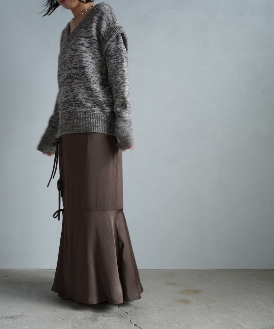 【SAMPLE SALE】Satin Mermaid Wrap Skirt/BROWN(身長162㎝丈)