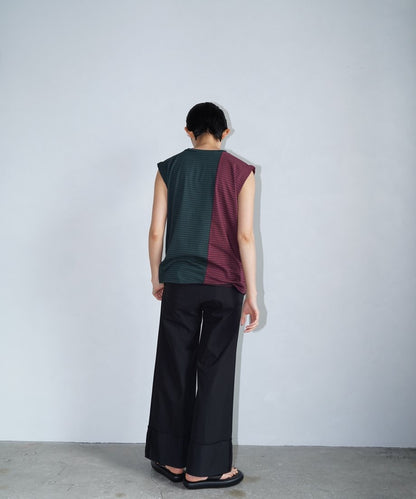 【SAMPLE SALE】Nosleeve Border Tops/GREENBORDEAUX
