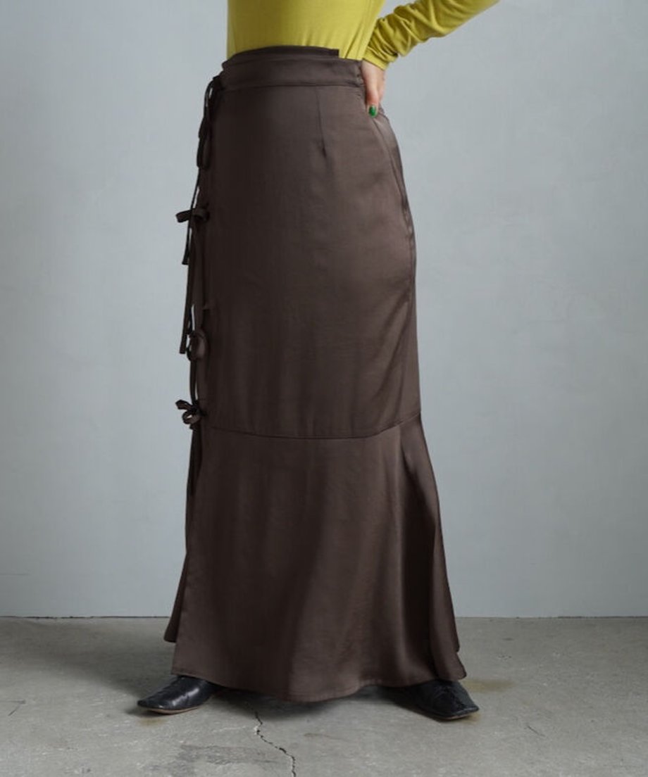 【SAMPLE SALE】Satin Mermaid Wrap Skirt/BROWN(身長162㎝丈)