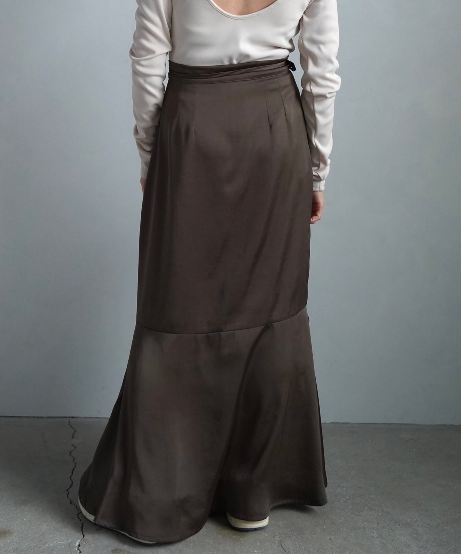 【SAMPLE SALE】Satin Mermaid Wrap Skirt/BROWN(身長162㎝丈)