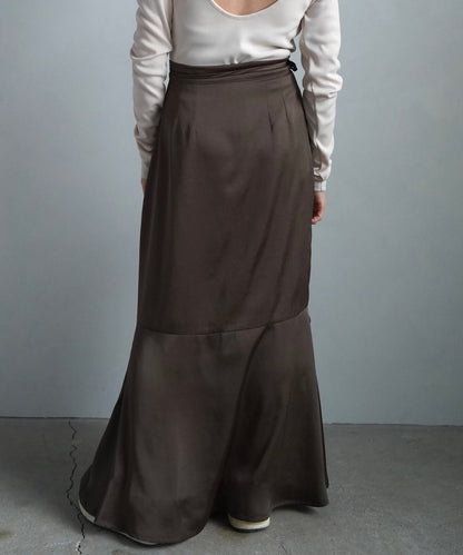 【SAMPLE SALE】Satin Mermaid Wrap Skirt/BROWN(身長162㎝丈)
