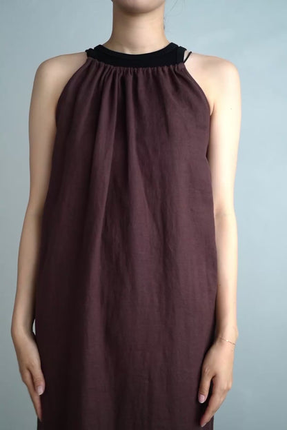 Linen Halter Dress / BROWN -7月10日発送-