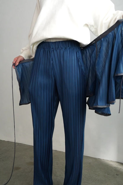 Pleats Wrap Skirt Pants / BLUE